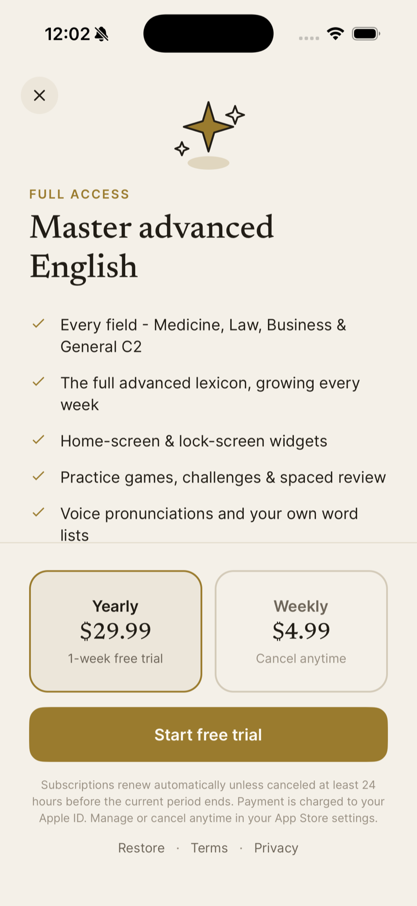 Lexfall full access — every field, widgets and practice